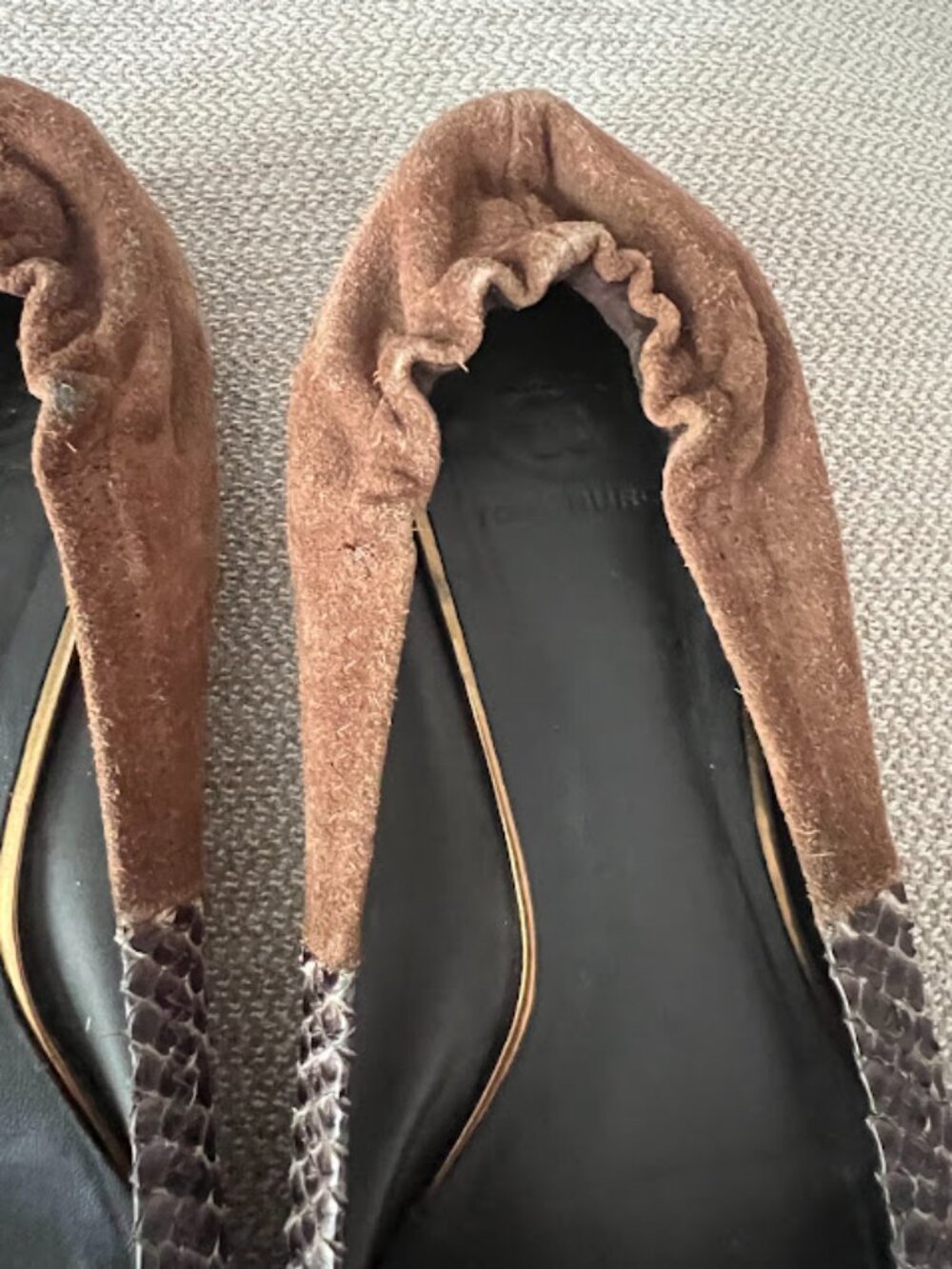 Tory Burch Brown Gold Reva Round Toe Slip On Ballet Flats Shoes Size 9M - Picture 6 of 15